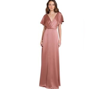 Jenny yoo  collection Raya wild rose faux wrap formal Maxi satin Dress size 12